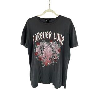Forever21 Forever Love Graphic Tee Shirt Skeletons Roses Design Size M Grunge